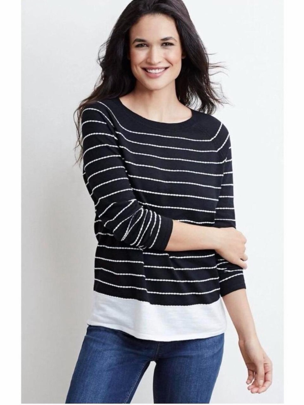 J. Jill Black and White Striped Knit Top
